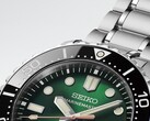 Close-up van de Seiko Marinemaster HBF003J1 met zijn groene wijzerplaat met sunburst-afwerking,