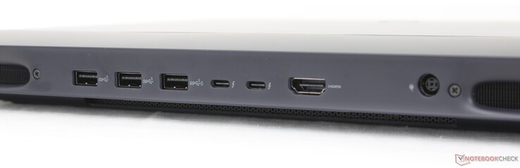 Achterkant: 3x USB-A 3.2 Gen. 1 (5 Gbps), 2x USB-C Thunderbolt 5 w/ DisplayPort 2.1 + Power Delivery, HDMI 2.1, AC-adapter
