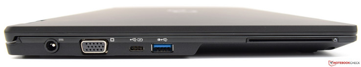 Linkerkant: stroomaansluiting, VGA, USB Type-C Gen 1, x1 USB 3.0 Type-A, smart card lezer
