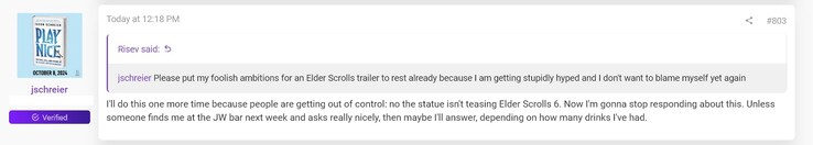 Jason Schreier geeft commentaar op The Elder Scrolls 6 tijdens The Game Awards (Afbeelding bron: screenshot, ResetEra forums)