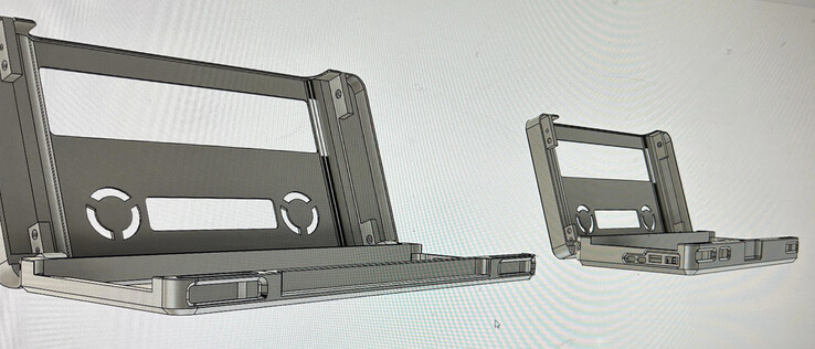 CAD-renders van de twee Lenovo Legion Go dockingoplossingen. (Afbeeldingsbron: u/MysteriousAlarm897)