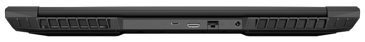 Achterzijde: USB 3.2 Gen 2 (Type C; DisplayPort 1.4, compatibel met G-Sync), HDMI 2.1 (HDCP 2.3), Gigabit Ethernet, voeding