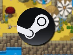 Een afbeelding uit het spel Ocean's Heart en het aangepaste Steam-logo.