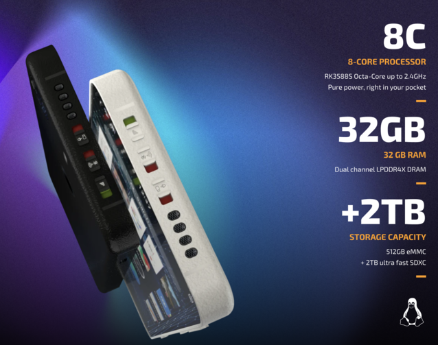 De NEXX wordt geleverd met hardwareschakelaars voor radio's en USB-poorten, maar de CPU kan waarschijnlijk niet concurreren met moderne smartphones (ImageSource: Liberux)