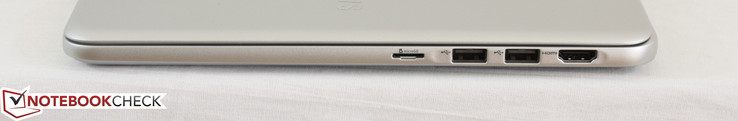 Rechts: MicroSD-lezer, 2x USB 3.0, HDMI