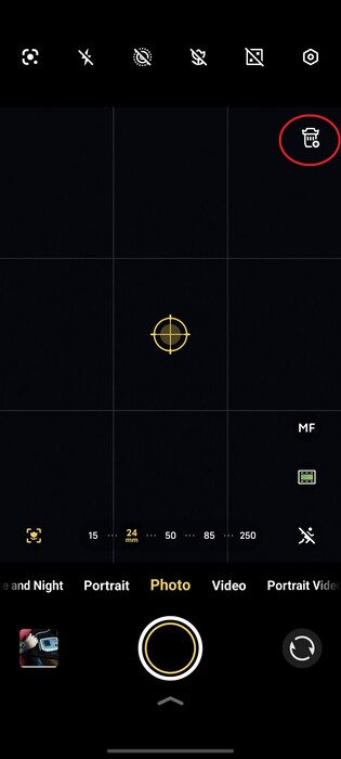 Het teleconverterpictogram in de camera-app is een praktische snelkoppeling in de meeste modi.