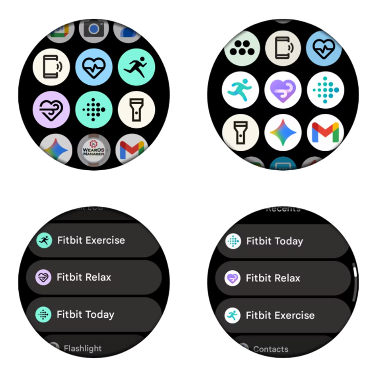 De oude (links) en nieuwe (rechts) Fitbit app-pictogrammen voor WearOS. (Afbeeldingsbron: Android Police, bewerkt)