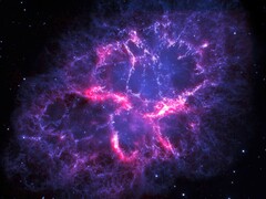 Supernovaresten in de Krabnevel. (Beeldbron: ESA, Herschel, PACS, MESS Key Programme Supernova Remnant Team ; Nasa, ESA et Allison Loll et Jeff Hester, Arizona State University)