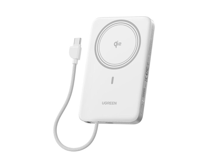 De Ugreen MagFlow Air Qi2 Ultra-Slim Magnetische Power Bank in wit