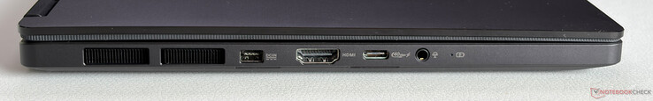 Links: Voeding, HDMI 2.1 FRL, USB-C 4.0 (40 Gbps, DisplayPort, stroomvoorziening), 3,5 mm hoofdtelefoonaansluiting