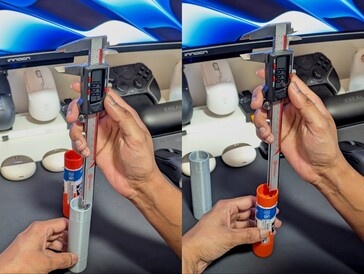 Meting van ondiepte tussen 3D-geprinte lijmstift (links) en originele lijmstift (rechts)