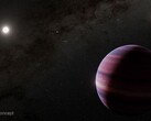 Een conceptuele afbeelding van de reuzenplaneet die rond Alpha Centauri A draait (Afbeeldingsbron: NASA, ESA, CSA, STScI, en R. Hurt; bijgesneden)