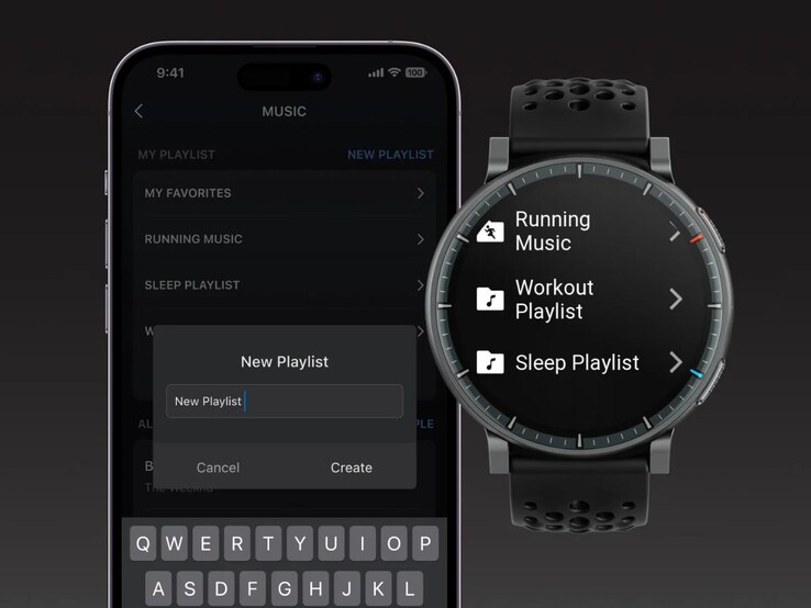 De muziekbeheertool van de Amazfit Active Max-smartwatch