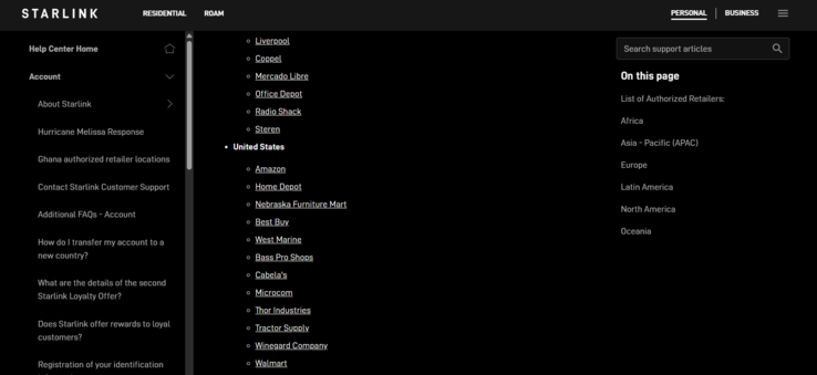 Amazon vermeld als erkende Starlink verkoper (Afbeelding Bron: Starlink)
