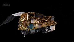 Conceptbeeld van de satelliet boven de aarde (Beeldbron: ESA; screenshot)