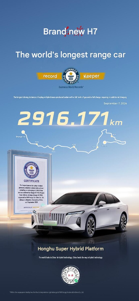 Het Guinness-certificaat voor het record van de Hongqi H7-serie