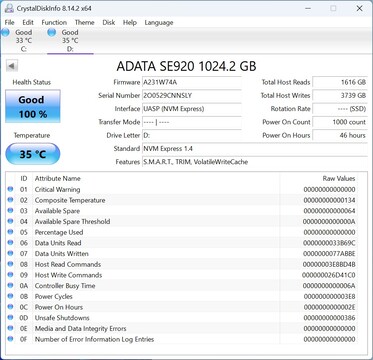 ADATA SE920 werkt op USB 3.2 Gen2 snelheid