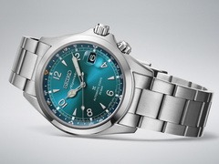 De Seiko Prospex Alpinist (modelnummer SPB507, afgebeeld) heeft een blauwe wijzerplaat. De andere twee modellen hebben een zwarte en groene wijzerplaat. (Afbeeldingsbron: Seiko)