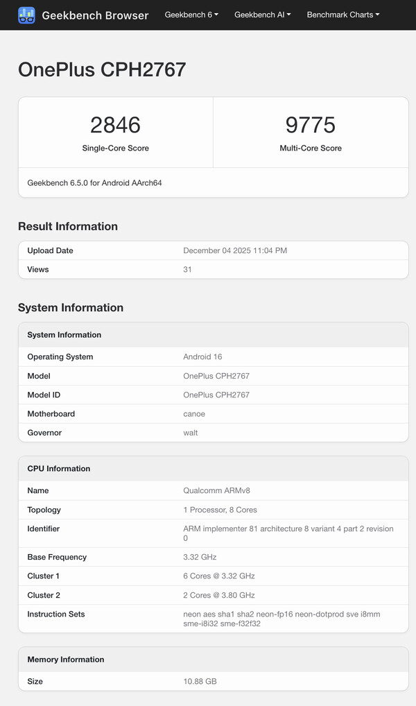 (Afbeeldingsbron: Geekbench)