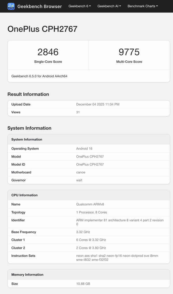 (Afbeeldingsbron: Geekbench)