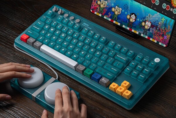 Het Retro 87 mechanische toetsenbord (N64-editie) wordt geleverd met twee bedrade Super Buttons.