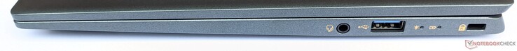 Rechterzijde: gecombineerde audiopoort, 1x USB-A 3.2 Gen1, Kensington Lock
