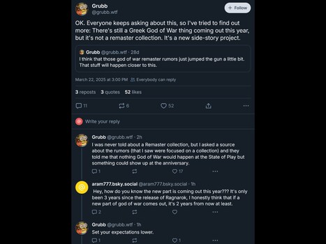 Jeff Grubb nieuwe God of War spel BlueSky post (Afbeelding bron: screenshot, grubb.wtf BlueSky account)