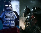 Promotie-illustraties voor Lego Batman: Legacy of the Dark Knight naast hetzelfde voor Batman: Arkham Knight
