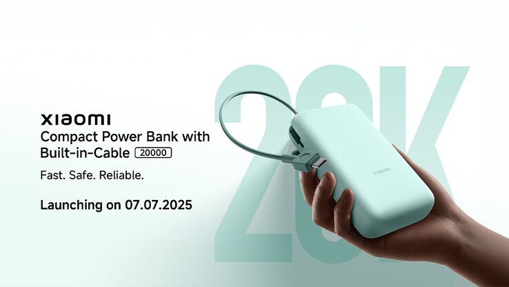 Een marketingposter voor de Compact Power Bank met ingebouwde kabel 20000 in India. (Afbeeldingsbron: Xiaomi)