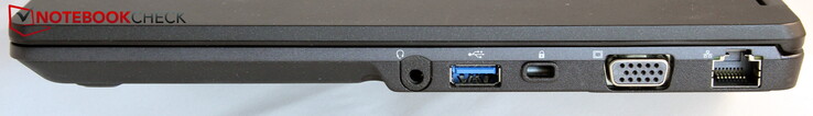 Rechts: combo-aansluiting, USB-A (3.0), Kensington, VGA, LAN