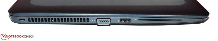Linkerkant: Kensington lock, VGA, USB 3.0 Type-A, smart-card lezer