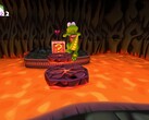 Croc Legend of the Gobbos screenshot met Croc die over lava springt