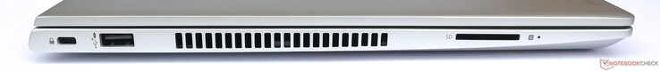 Linkerkant: Kensington lock, USB 2.0 Type-A met PowerDelivery, SD kaartlezer