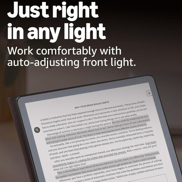 De Kindle Scribe met verlichting aan de voorkant heeft meer opslagruimte, maar kost meer dan het model zonder verlichting aan de voorkant. (Afbeeldingsbron: Amazon)