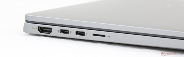 Links: HDMI 2.0, 2x USB Type-C met Thunderbolt 3, MicroSD-lezer