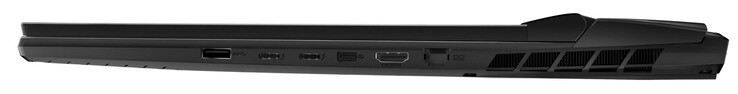 Aan de rechterkant: USB 3.2 Gen 2 (USB-A), 2x Thunderbolt 4 (USB-C; DisplayPort), Mini DisplayPort, HDMI, Gigabit Ethernet