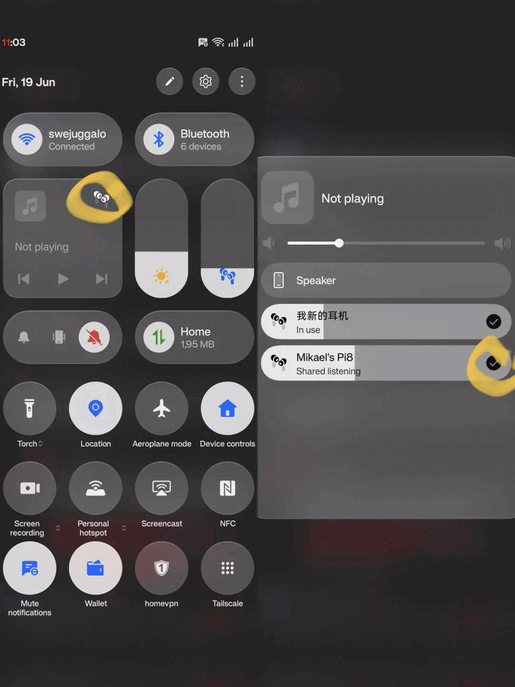 Met deze functie kunnen gebruikers dezelfde audio tegelijkertijd naar twee paar draadloze oordopjes streamen, waarbij voor elk aangesloten apparaat afzonderlijke volumeregeling mogelijk is.