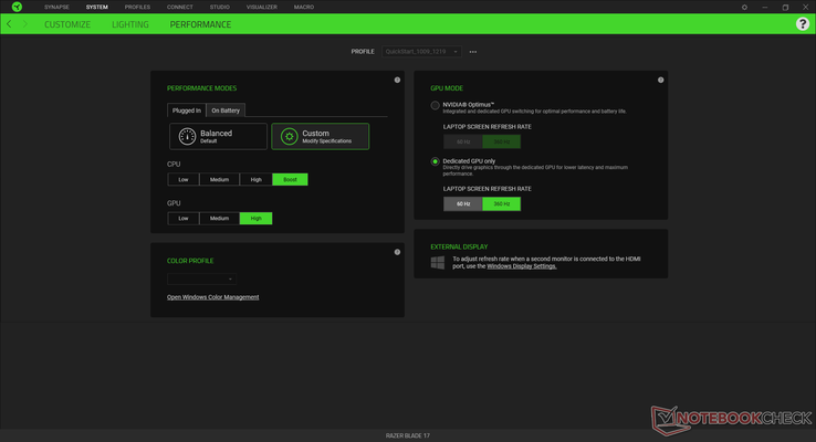 We hebben ons systeem ingesteld op maximale prestaties met de discrete GPU actief voordat we onderstaande benchmarks uitvoerden voor de hoogst mogelijke scores