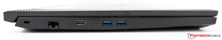 Left-hand side: Kensington lock slot, RJ45 Ethernet, HDMI, USB Type-C, 2x USB 3.0 Type-A