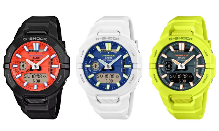 Van links naar rechts: de Casio G-Shock-horloges GBA950-1A4, GBA950-7A2 en GBA950-9A3