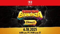 Donkey Kong Bananza Direct teaser. Op woensdag 18 juni zal de Direct wat informatie onthullen over het aankomende Switch 2-spel (Afbeelding bron: Nintendo)