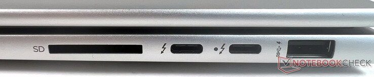 Rechts: 1x SuperSpeed USB Type-A 10 Gbit/s, 2x Thunderbolt 4 met USB 4 Type-C 40 Gbit/s overdrachtsnelheid (USB-voeding, DisplayPort 1.4, HP Sleep and Charge), 1x SD-kaartlezer
