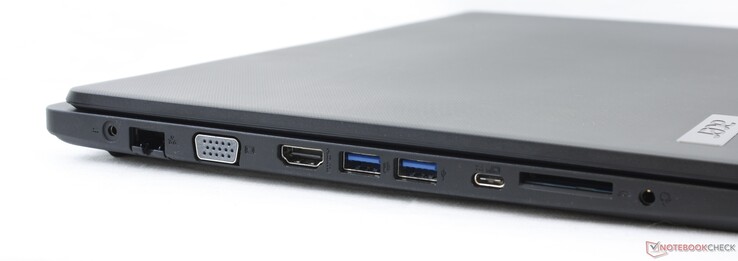 Links: AC-voeding, Gigabit RJ-45, VGA-out, HDMI, 2x USB-A 3.1 Gen. 1, USB-C 3.1 Gen. 1, SD-lezer, 3.5-mm combo-audio