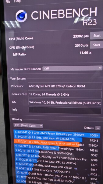 AMD Ryzen AI 9 HX 370 Cinebench R23 score (bron: HXL op X)