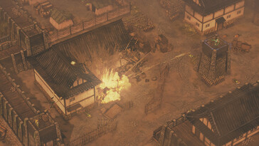 Een afbeelding van een gevecht in Shadow Tactics: Blades of the Shogun.