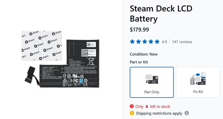 De LCD-batterij van de Steam Deck staat vermeld op iFixit.