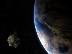 Een illustratie van een kunstenaar die een asteroïde dichtbij de Aarde toont.