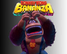 Een geïrriteerde Donkey Kong afgebeeld onder het Donkey Kong Bananza-logo (bron: Nintendo of America met bewerkingen)