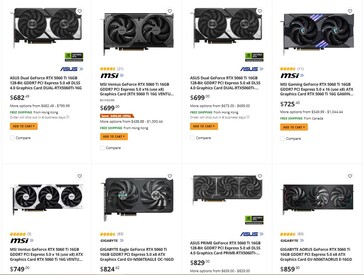 RTX 5060 Ti 16 GB prijs op Newegg. (Afbeeldingsbron: Newegg)