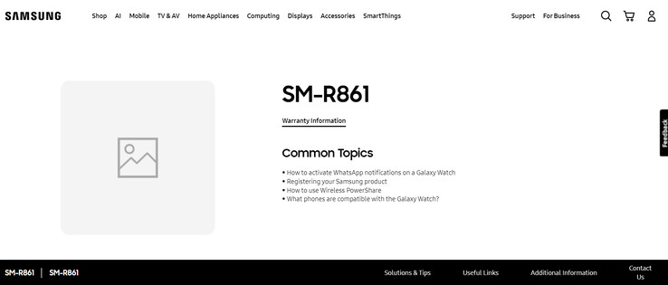 RM-R861 Galaxy horloge op de officiële ondersteuningspagina (Afbeelding bron: Samsung)